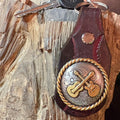 Handmade Tooled Leather Guitar Keychain: Burgundy, Brown, Western Style Fob