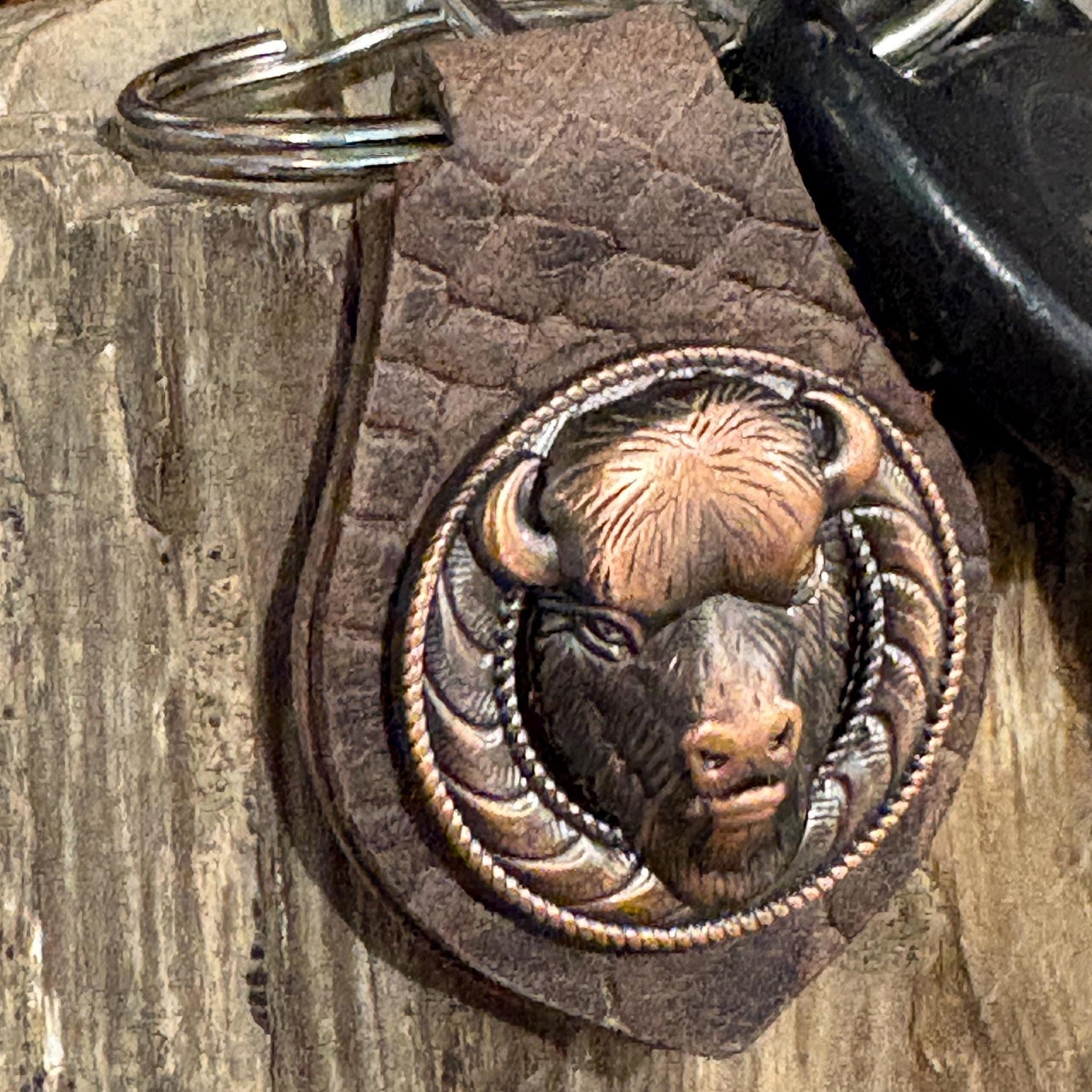 Buffalo Keychain, Handmade Leather keychain, Bison, Leather key chain, Key fob, Western Style Accessory