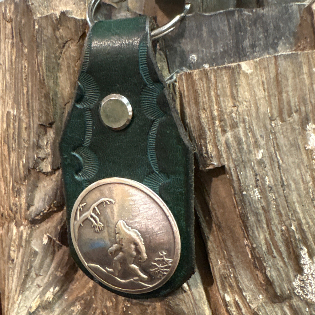 Sasquatch Handmade Leather Keychain: Tooled Bigfoot Accessory Turquoise