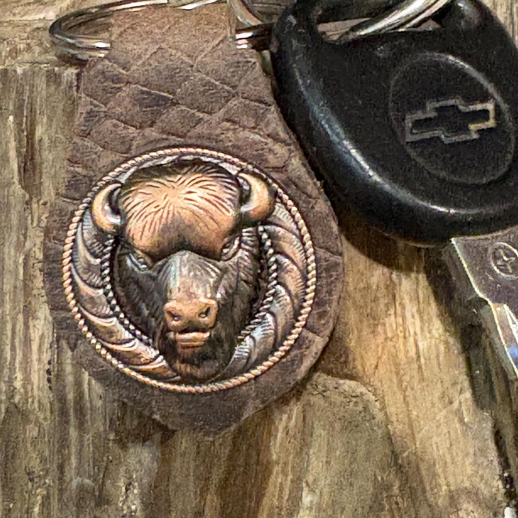 Buffalo Keychain, Handmade Leather keychain, Bison, Leather key chain, Key fob, Western Style Accessory