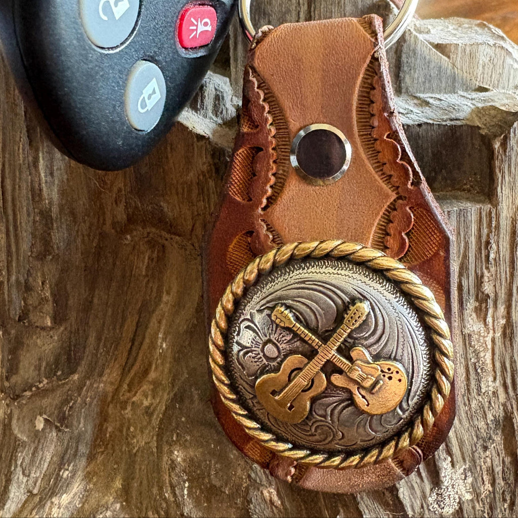 Guitar Keychain: Handmade Leather Cowhide Western Style Fob