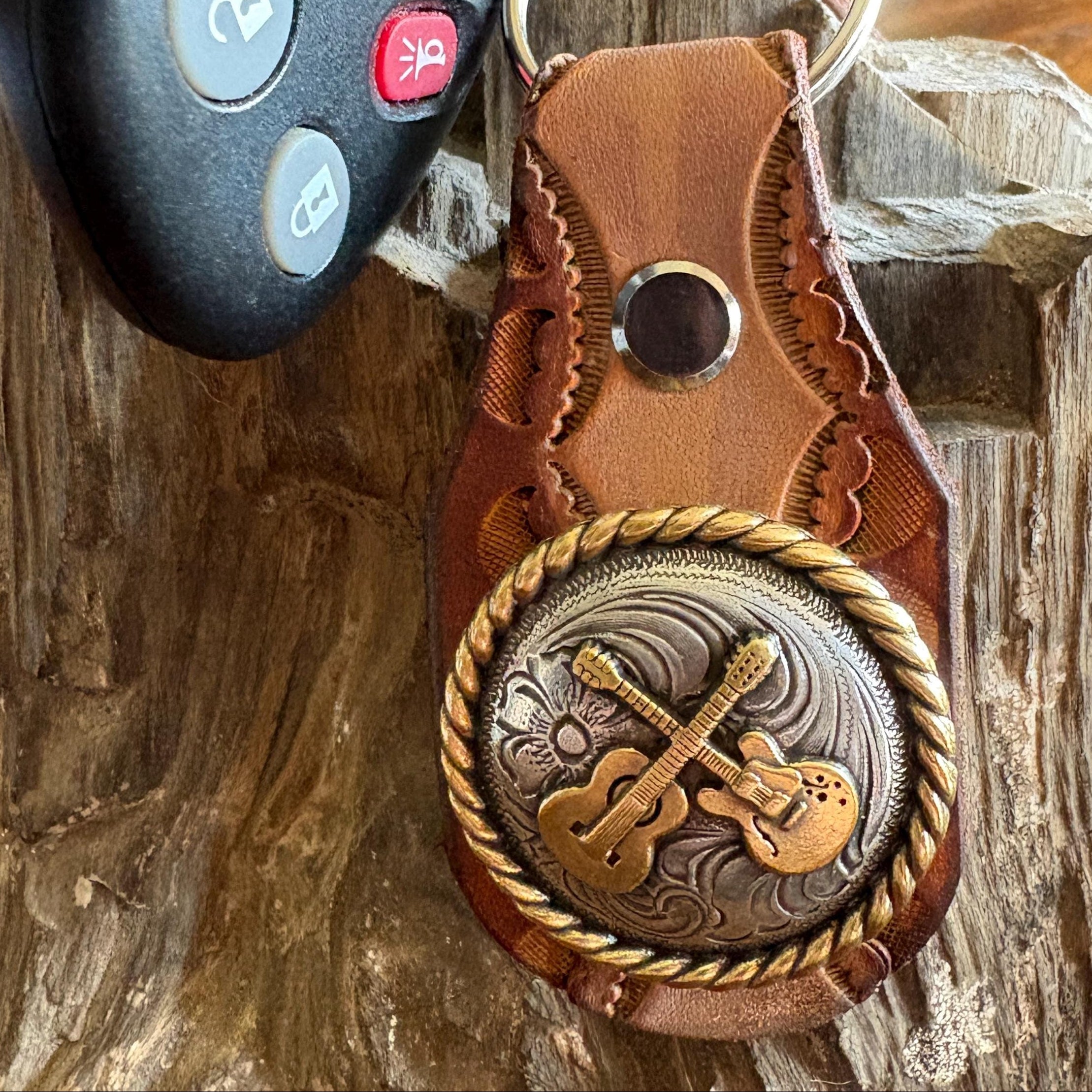 Guitar Keychain: Handmade Leather Cowhide Western Style Fob