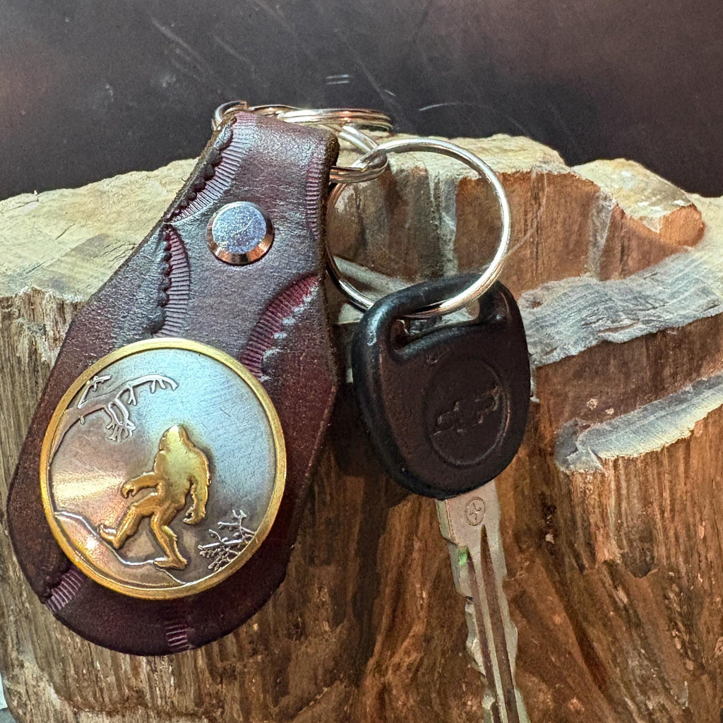 Handmade Leather Sasquatch Keychain: Tooled Bigfoot Accessory