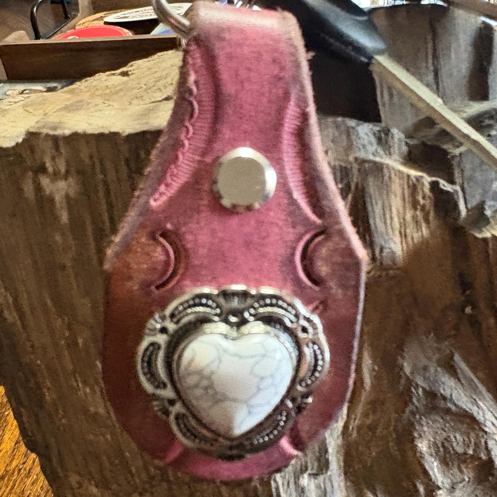 Heart keychain: White Turquoise Handmade Leather Keychain