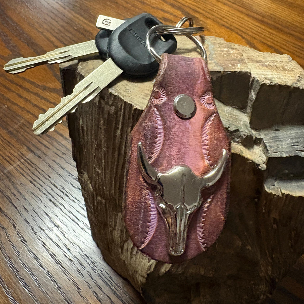 Longhorn Keychain: Handmade Texas Longhorn Leather Key Fob