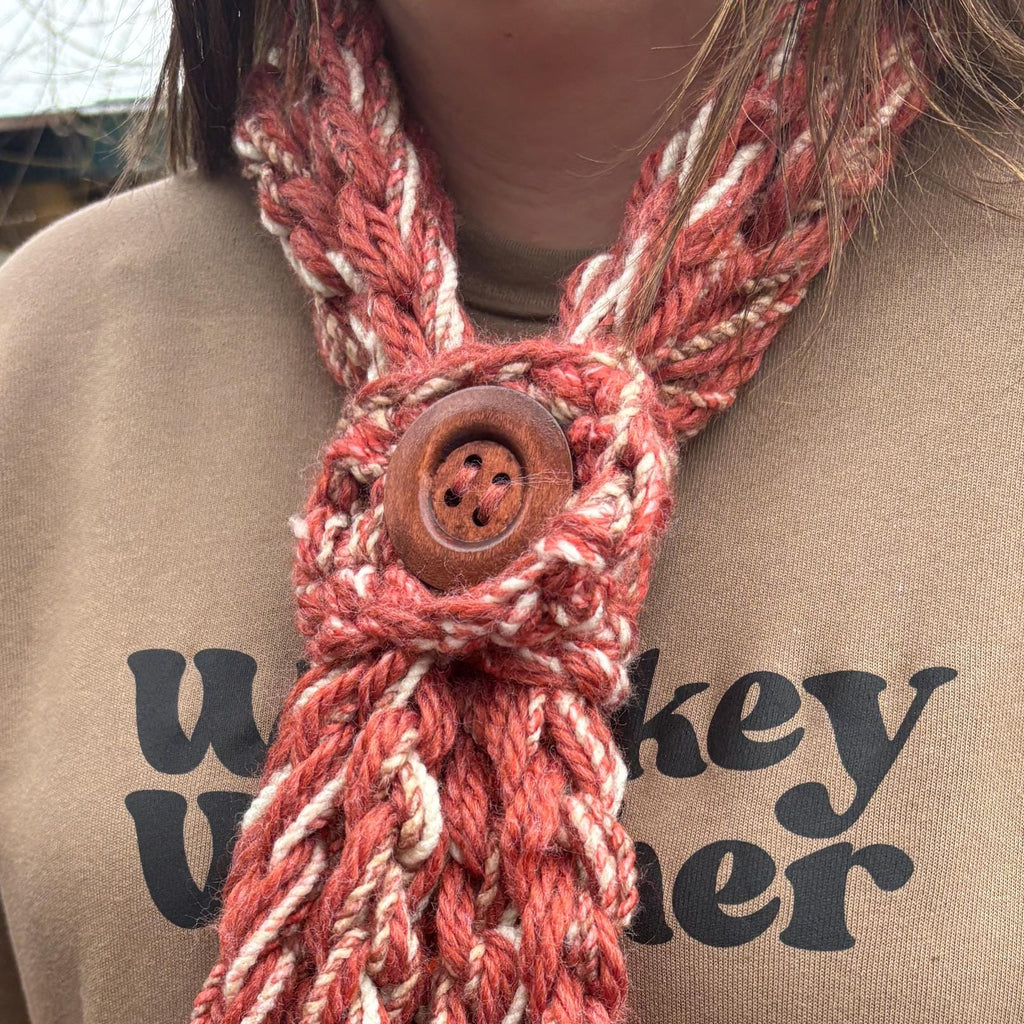 Burnt orange button scarf: beige and rust adjustable snood cowl
