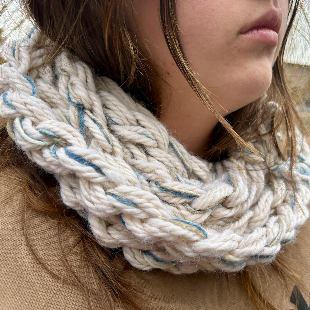 Chunky Knit Button Infinity Scarf, Oatmeal Cream Rope Scarf