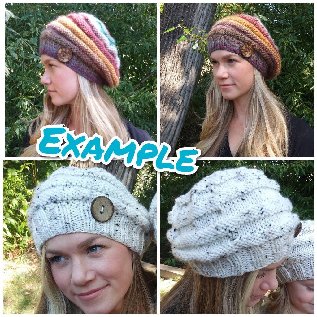 Boho Style Hat, Beret Style Hat, Knit Beret, Slouchy Hat, Multi Colored Hat, Button Hat