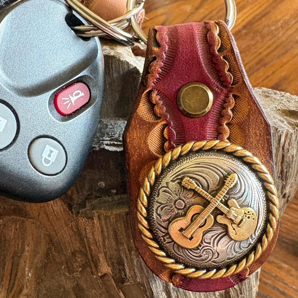 Guitar Keychain: Handmade Leather Cowhide Western Style Fob