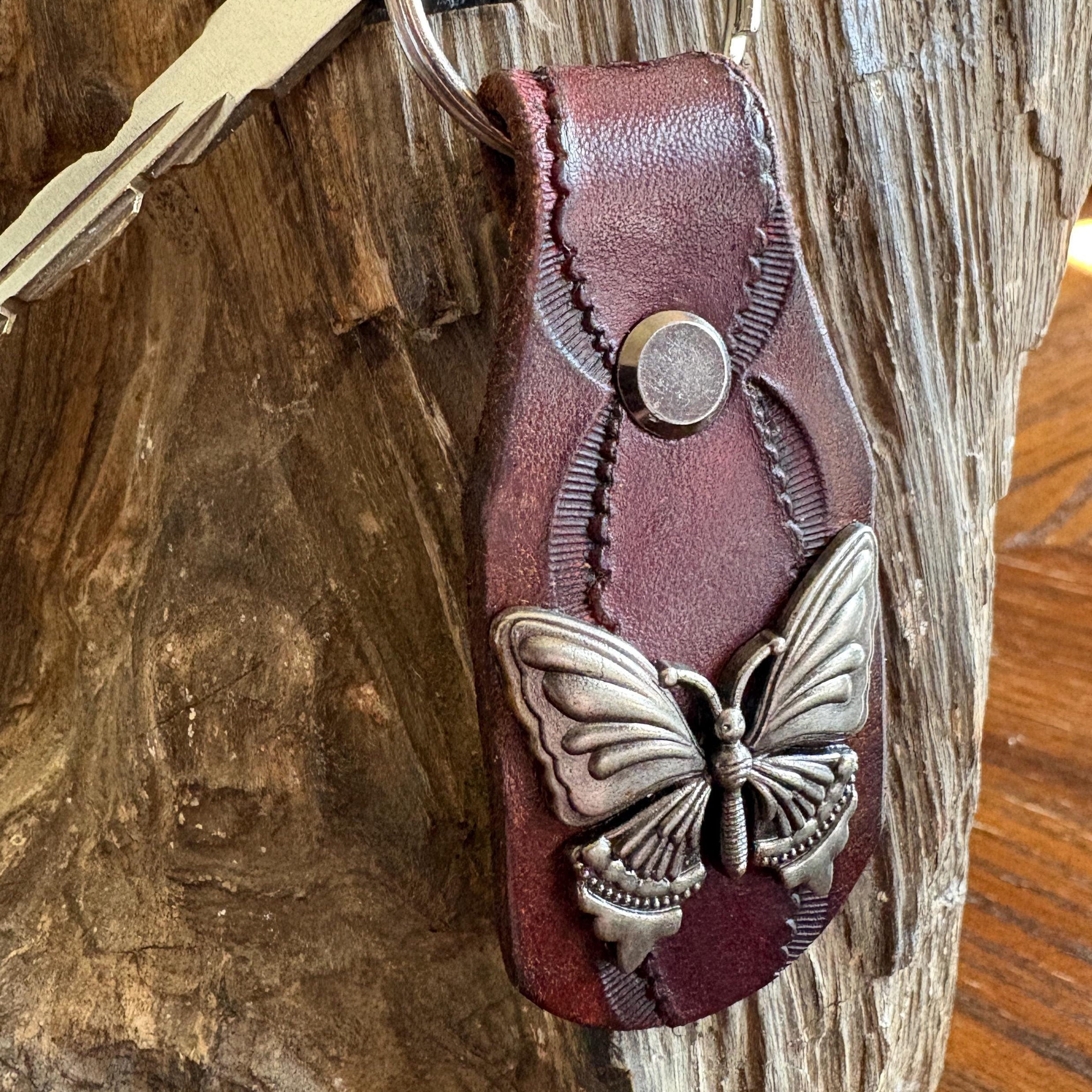 Butterfly keychain: Maroon Handmade Leather Key Fob