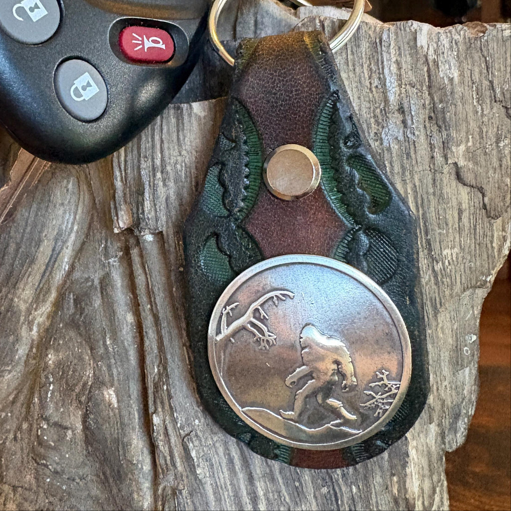 Handmade Leather Sasquatch Keychain: Tooled Bigfoot Accessory