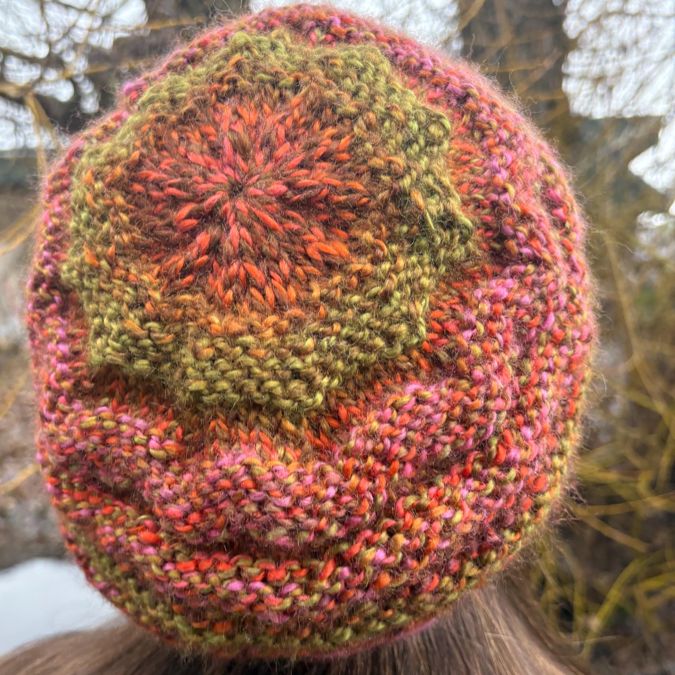 Boho Style Hat, Beret Style Hat, Knit Beret, Slouchy Hat, Multi Colored Hat, Button Hat