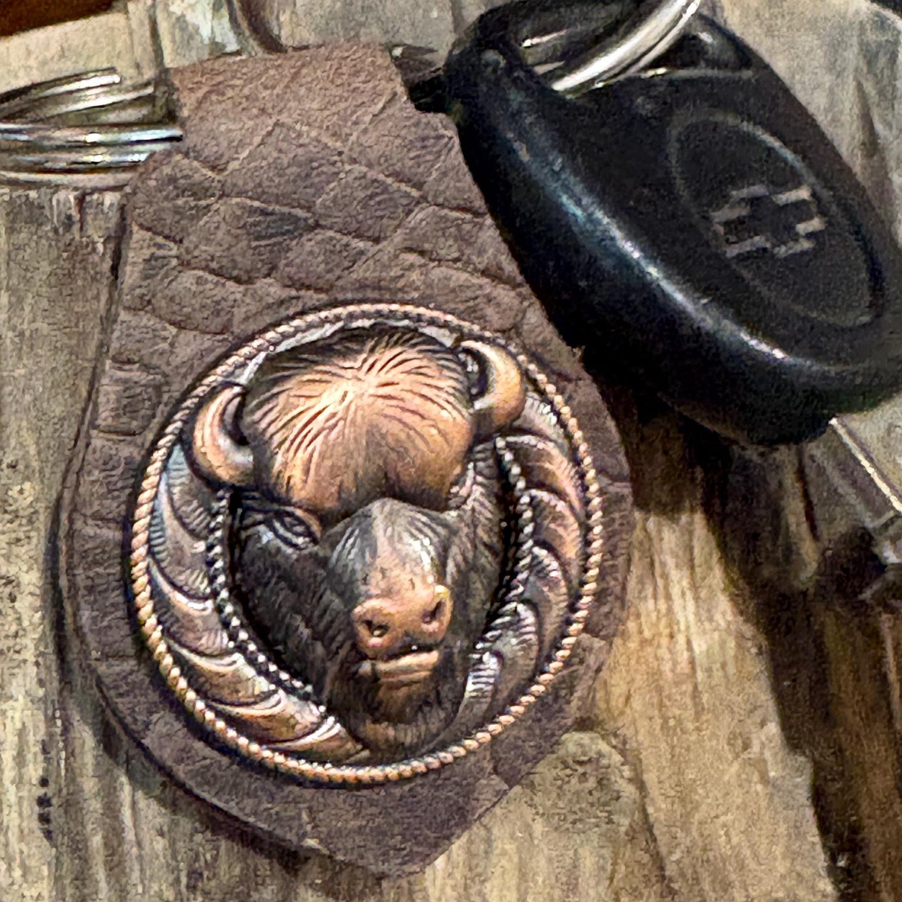 Buffalo Keychain, Handmade Leather keychain, Bison, Leather key chain, Key fob, Western Style Accessory