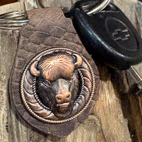 Buffalo Keychain, Handmade Leather keychain, Bison, Leather key chain, Key fob, Western Style Accessory