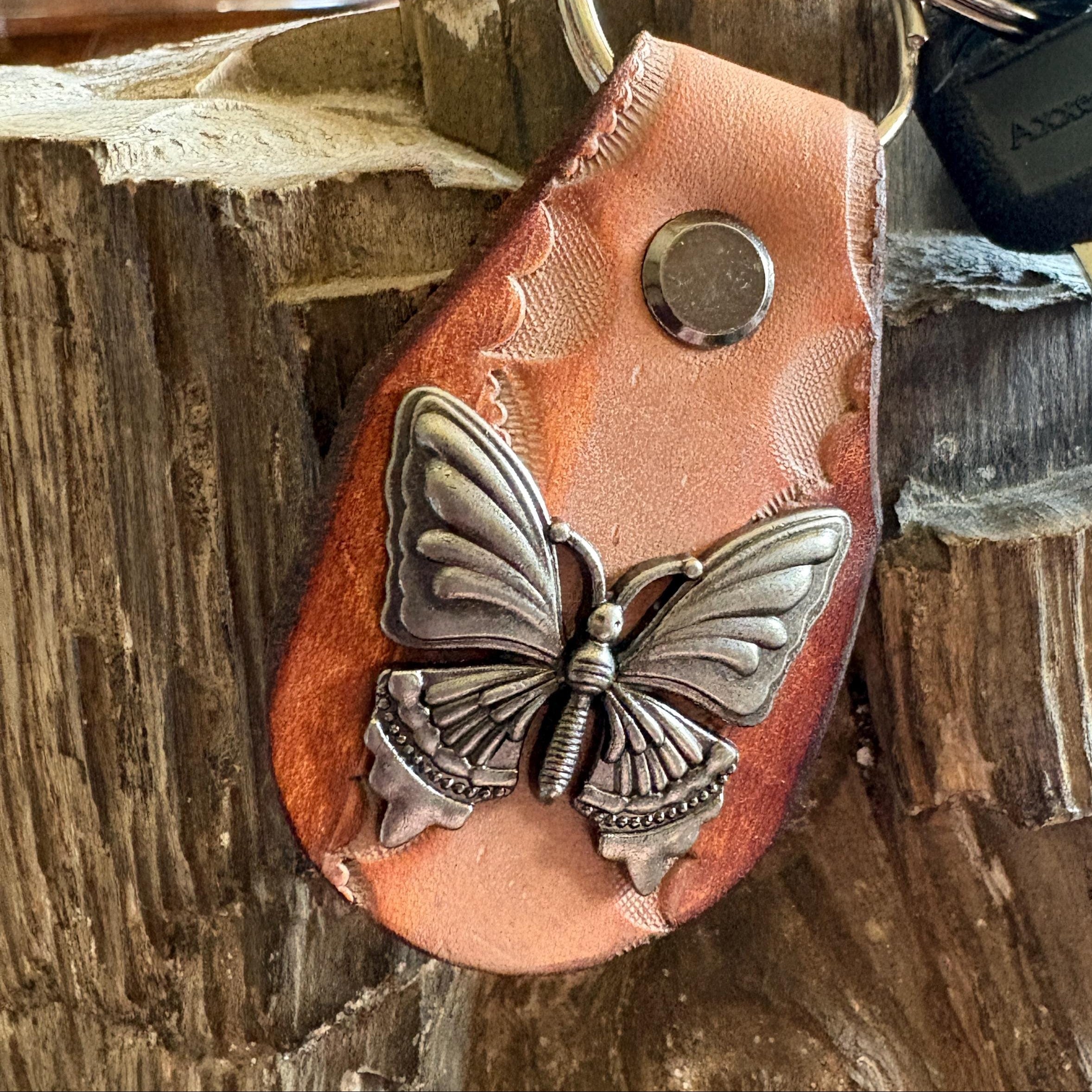 Butterfly keychain: Beige and Tan Handmade Leather Key Fob