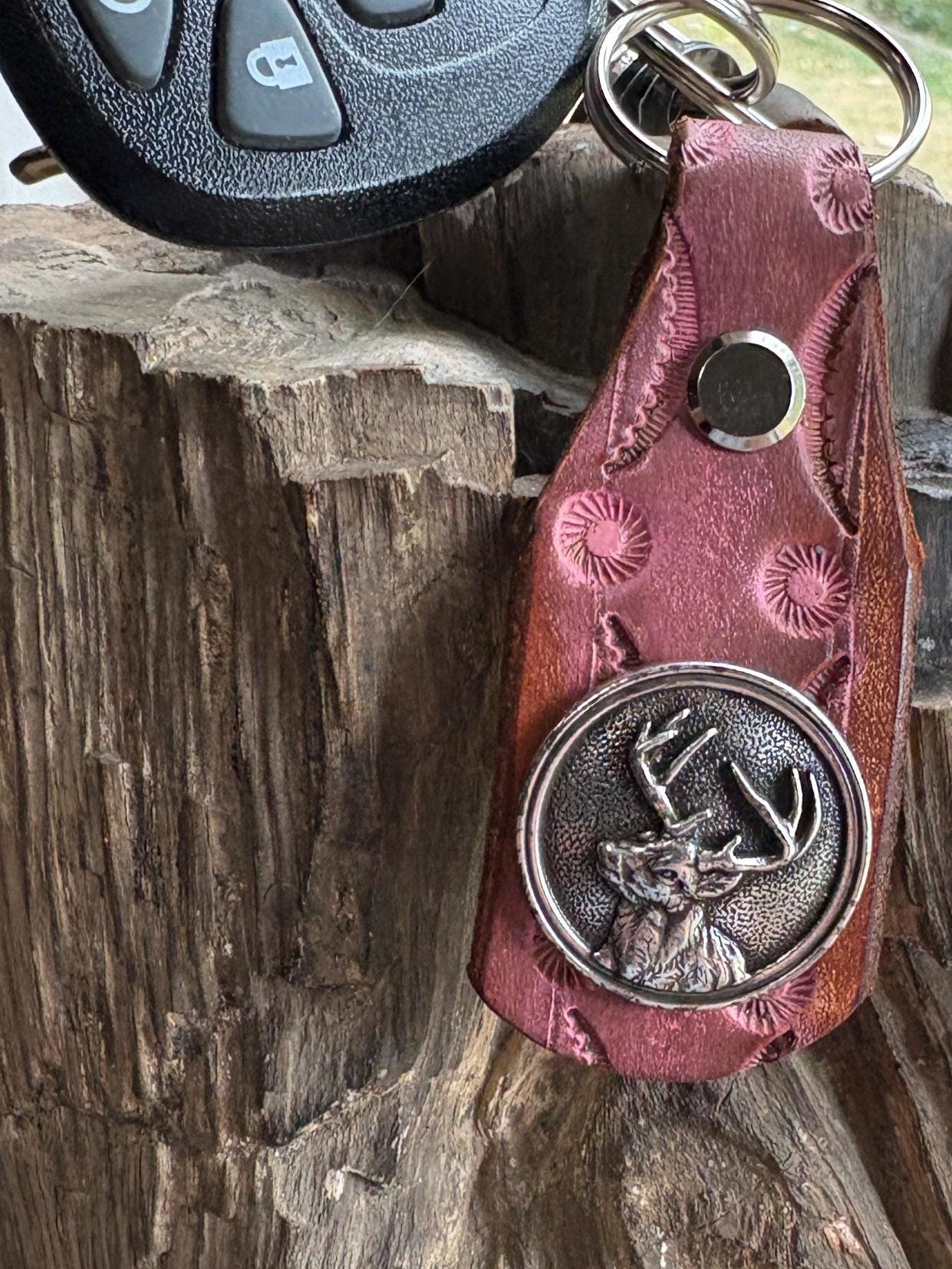 Deer Keychain: Antler, Handmade Leather Jet Fob, Western Style Concho