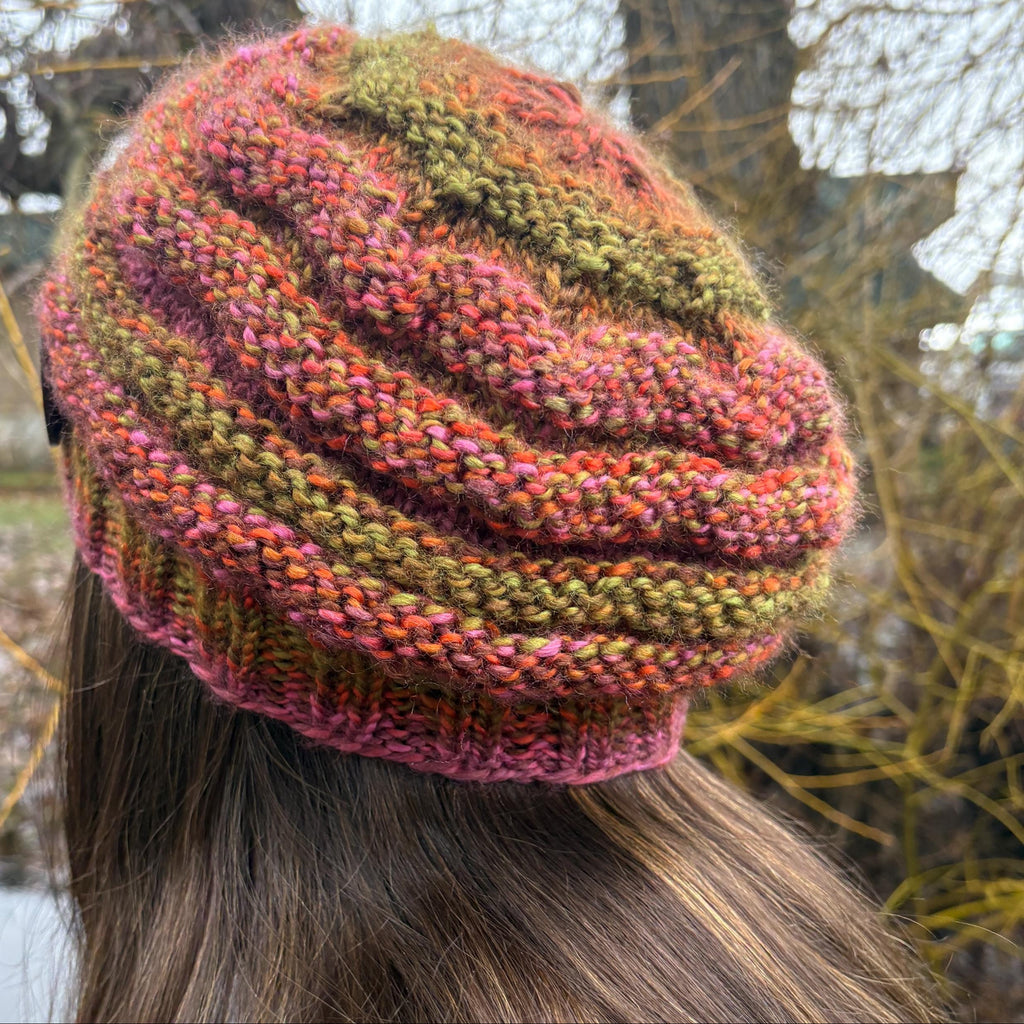 Boho Style Hat, Beret Style Hat, Knit Beret, Slouchy Hat, Multi Colored Hat, Button Hat
