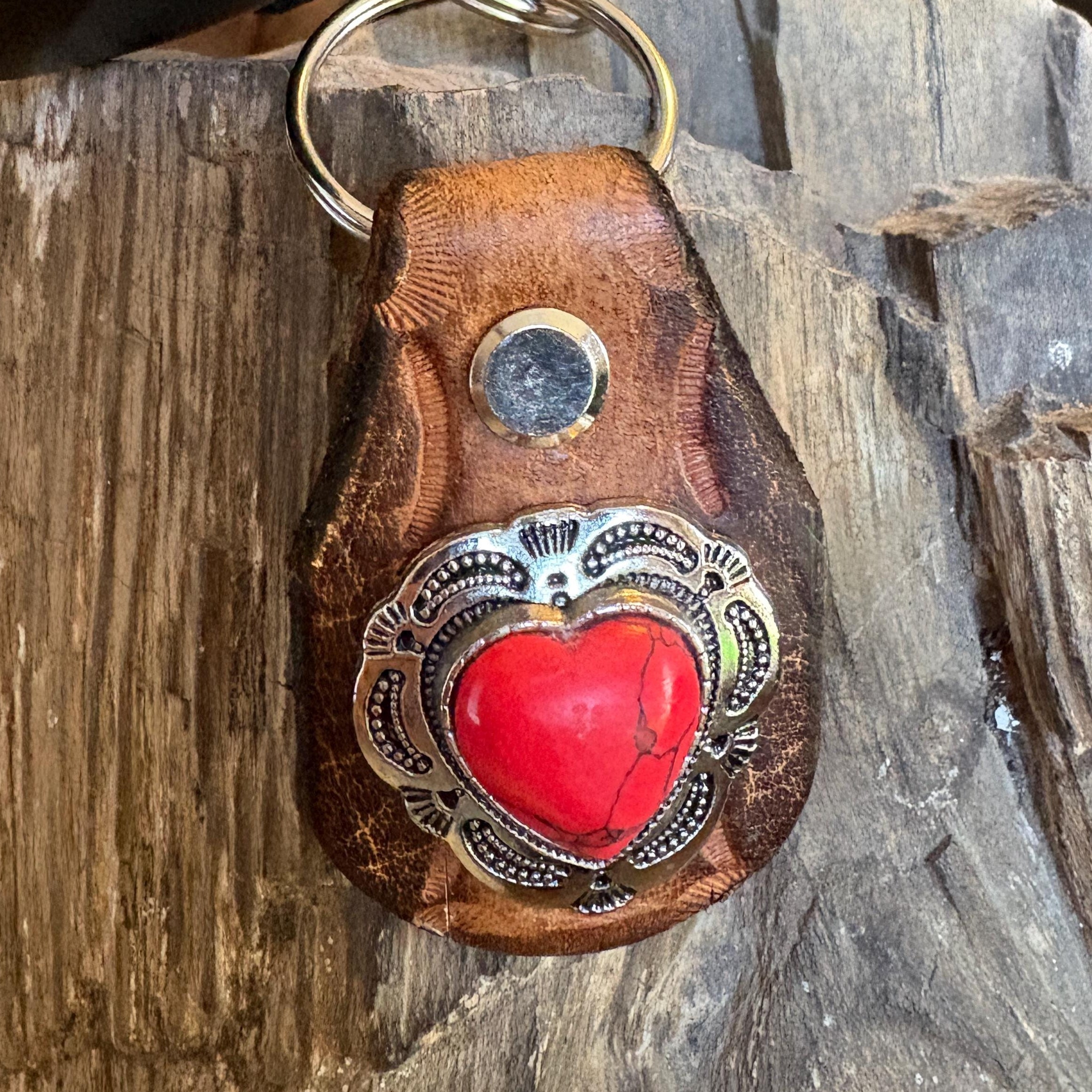 Heart keychain: Red Handmade Leather Key Fob