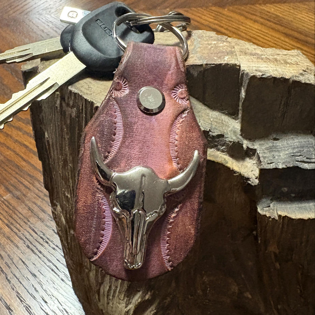 Longhorn Keychain: Handmade Texas Longhorn Leather Key Fob