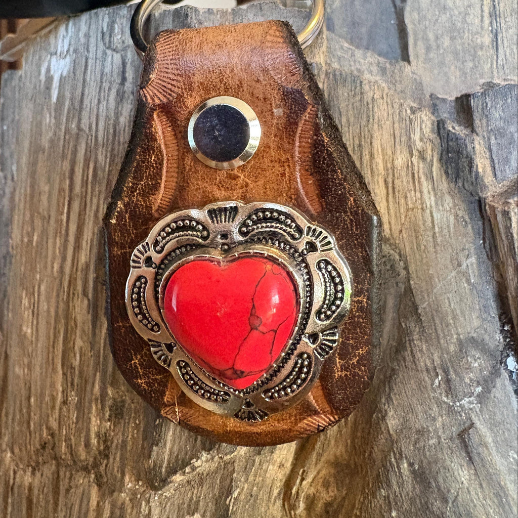 Heart keychain: Red Handmade Leather Key Fob