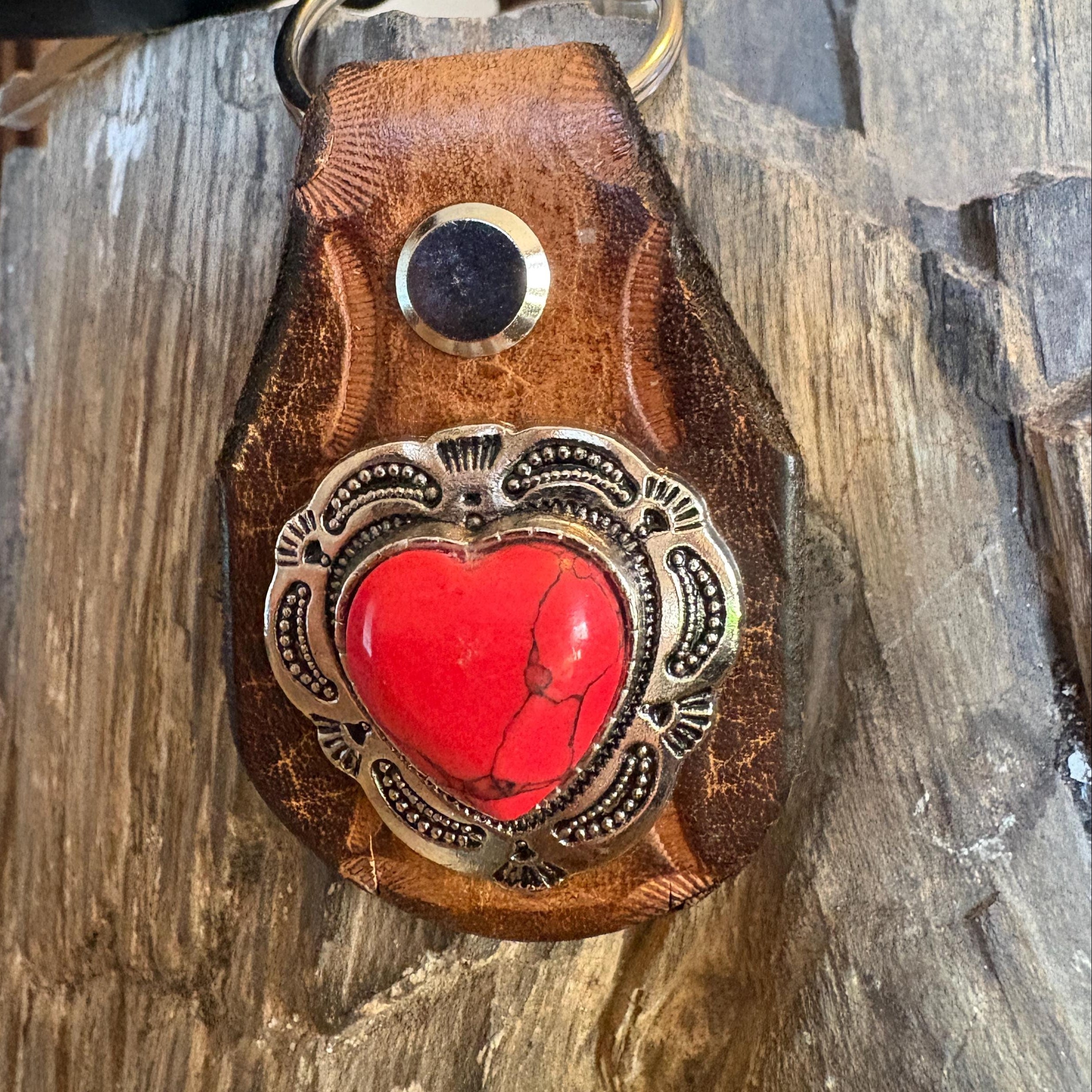 Heart keychain: Red Handmade Leather Key Fob