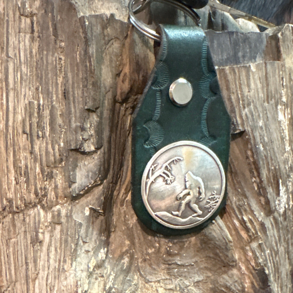 Sasquatch Handmade Leather Keychain: Tooled Bigfoot Accessory Turquoise
