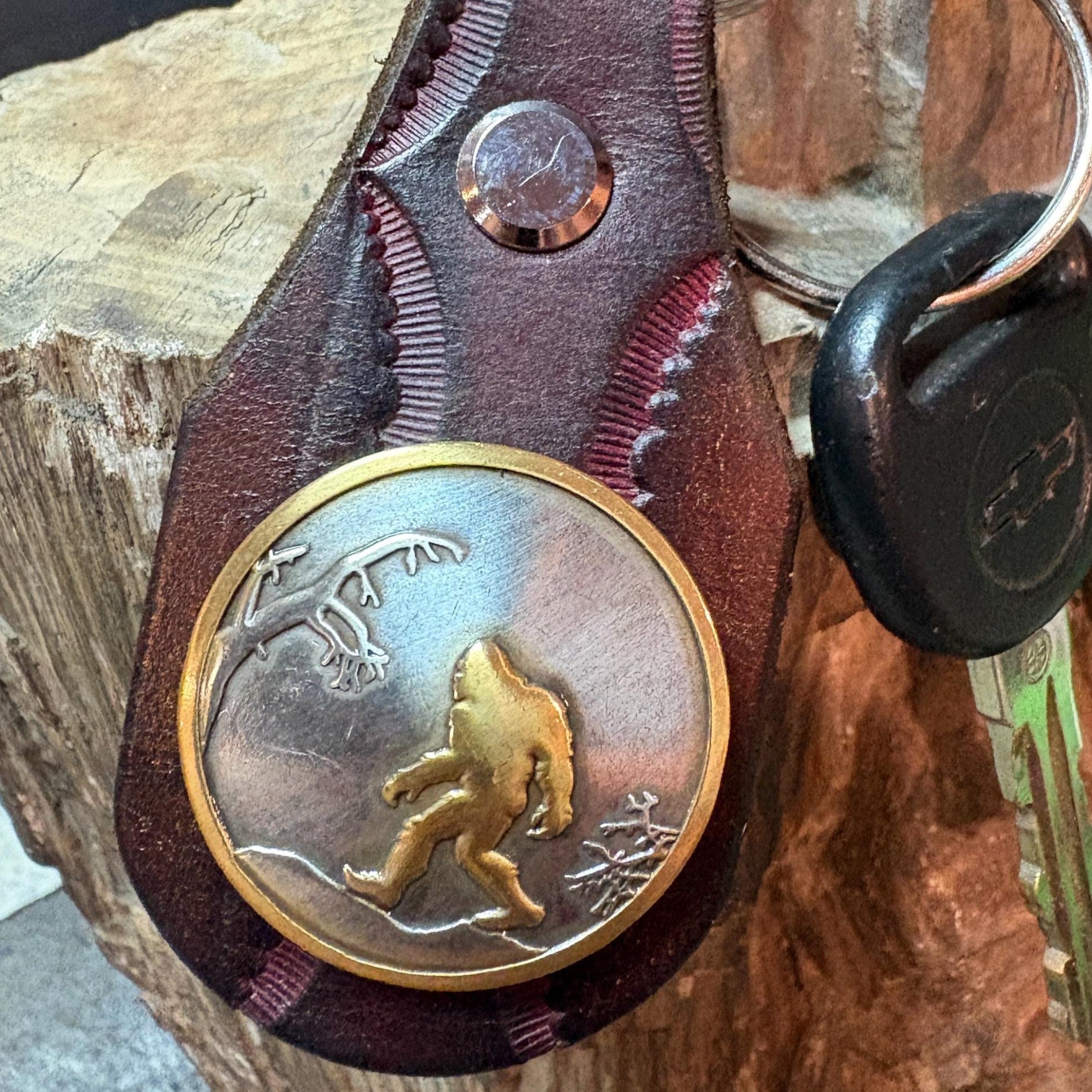 Handmade Leather Sasquatch Keychain: Tooled Bigfoot Accessory