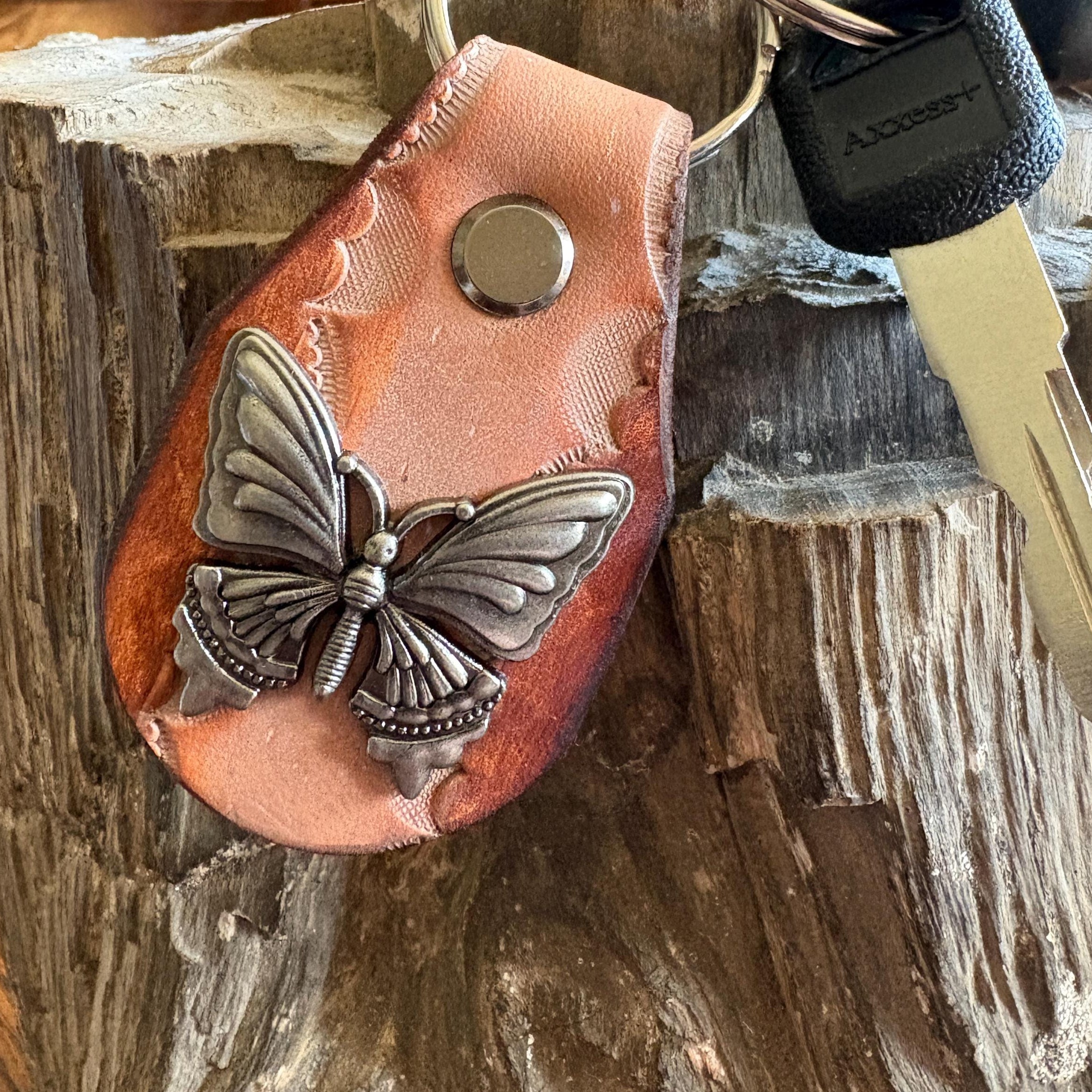 Butterfly keychain: Beige and Tan Handmade Leather Key Fob