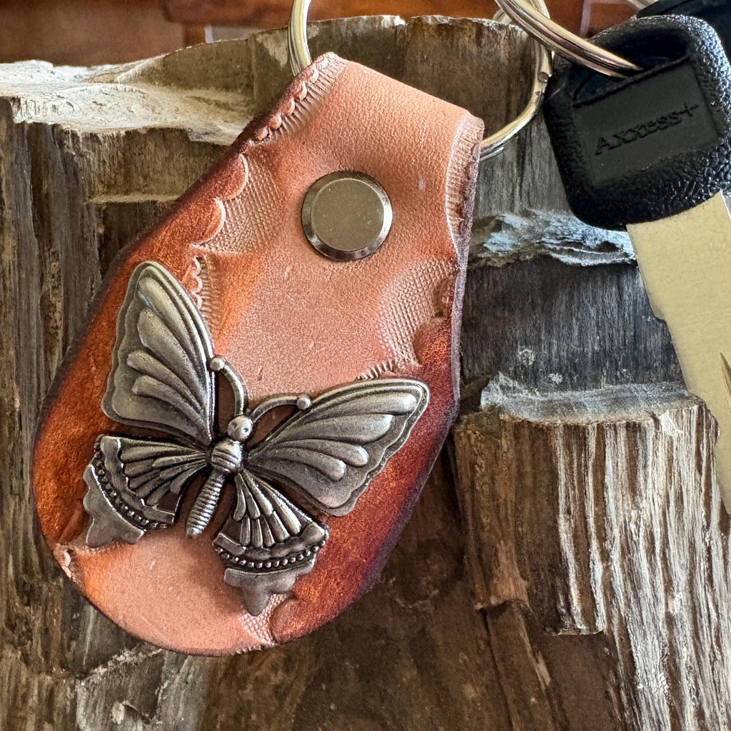 Butterfly keychain: Beige and Tan Handmade Leather Key Fob