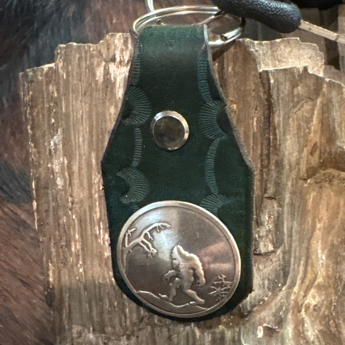 Sasquatch Handmade Leather Keychain: Tooled Bigfoot Accessory Turquoise