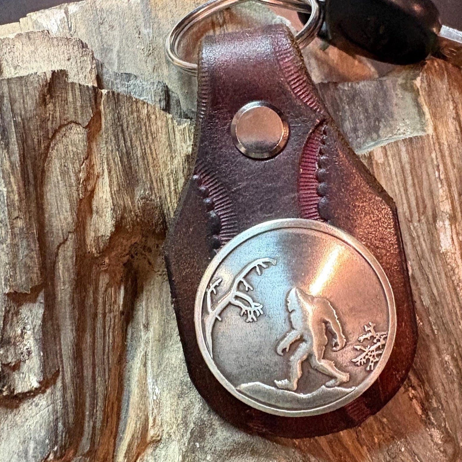 Sasquatch Keychain: Handmade Leather Tooled Bigfoot Accessory