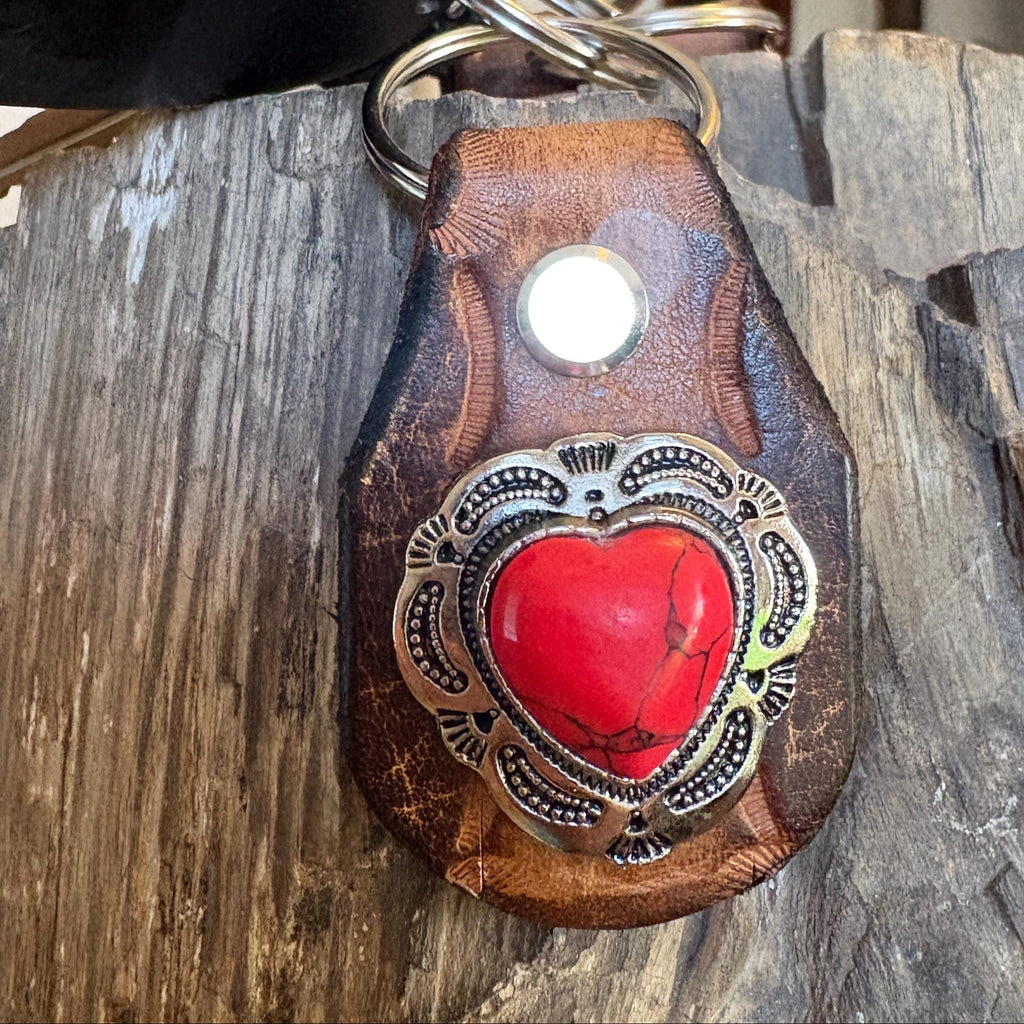 Heart keychain: Red Handmade Leather Key Fob