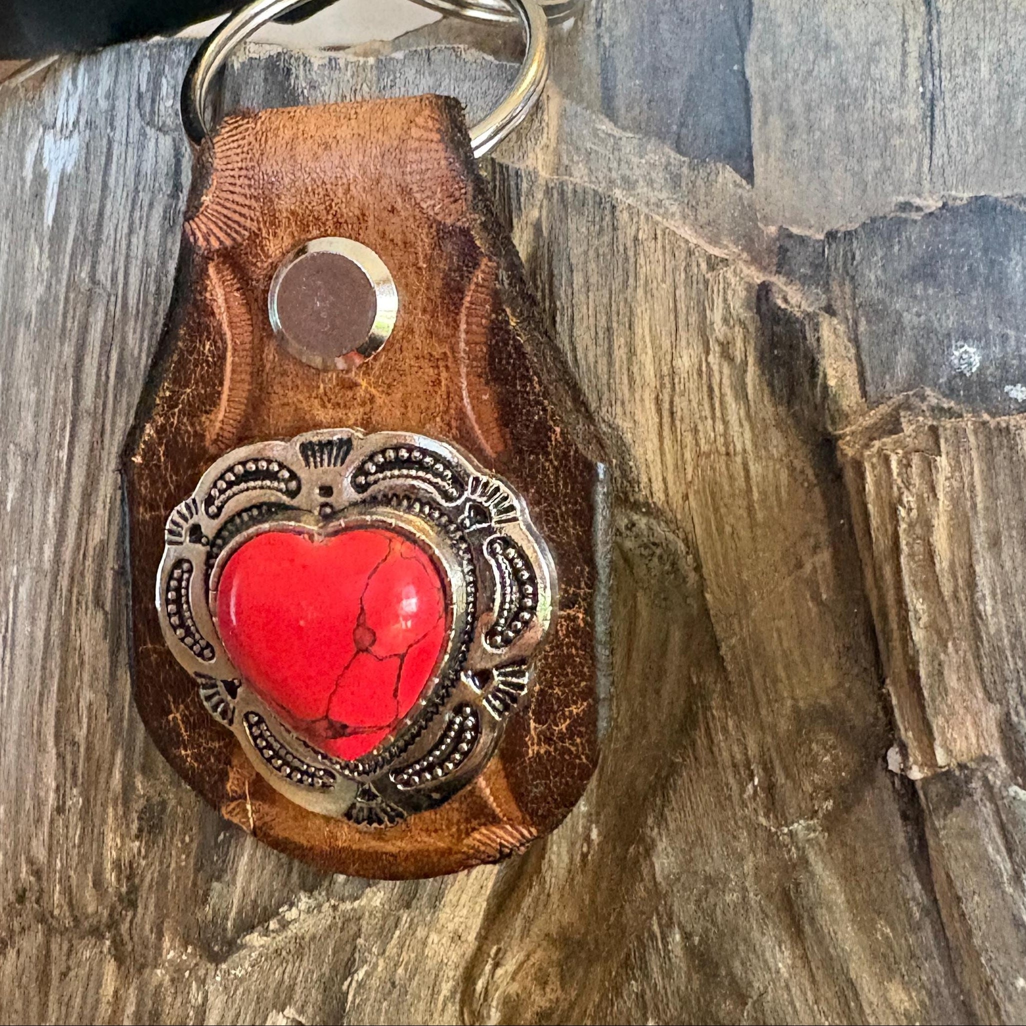 Heart keychain: Red Handmade Leather Key Fob
