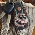 Elk Keychain: Handmade Tooled Leather, Copper Concho, Western Style, Stagg