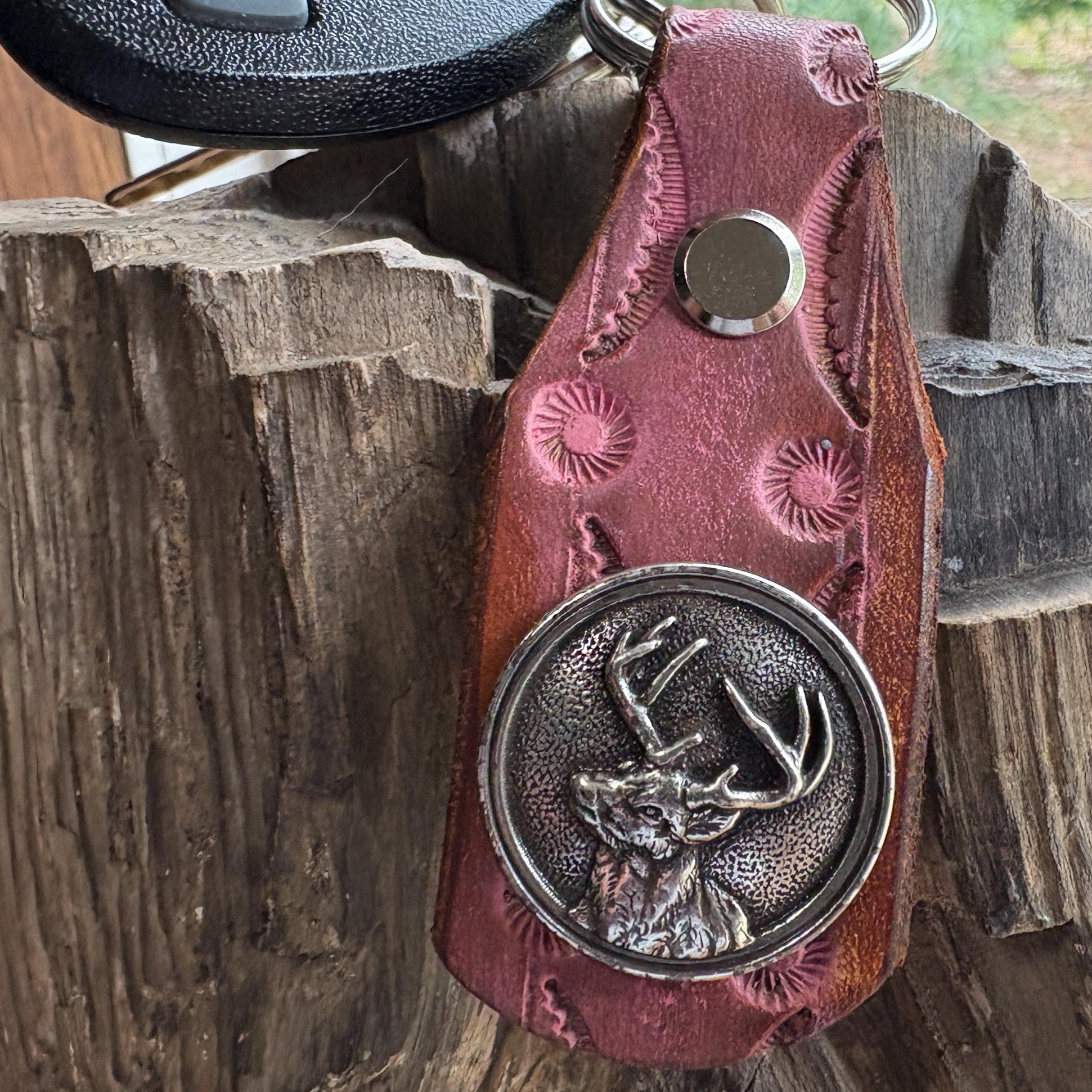 Deer Keychain: Antler, Handmade Leather Jet Fob, Western Style Concho