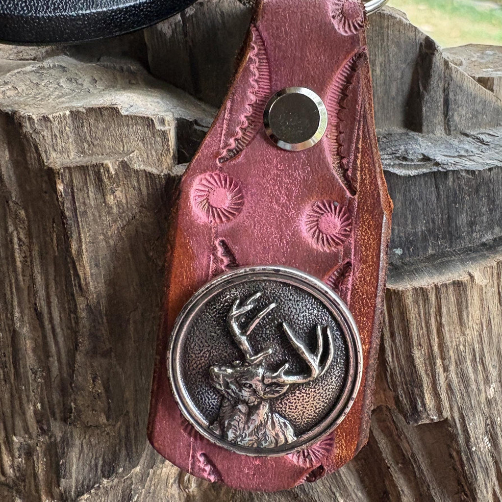 Deer Keychain: Antler, Handmade Leather Jet Fob, Western Style Concho