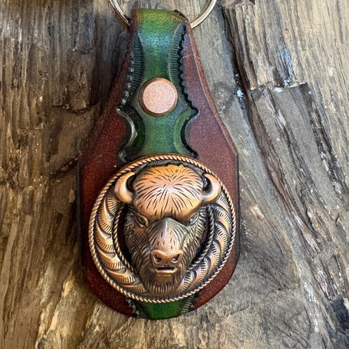 Bison Buffalo Leather Keychain, Western Concho Accessory