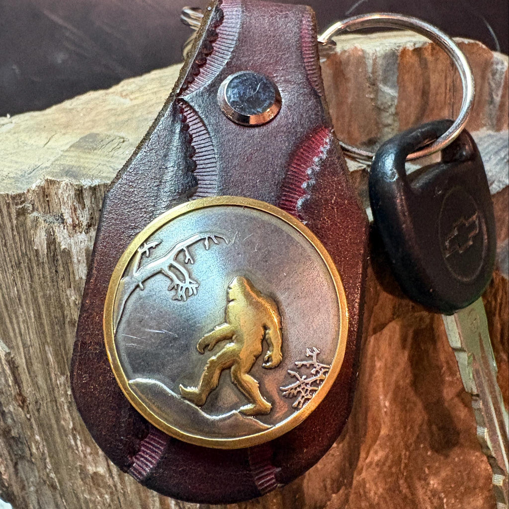 Handmade Leather Sasquatch Keychain: Tooled Bigfoot Accessory