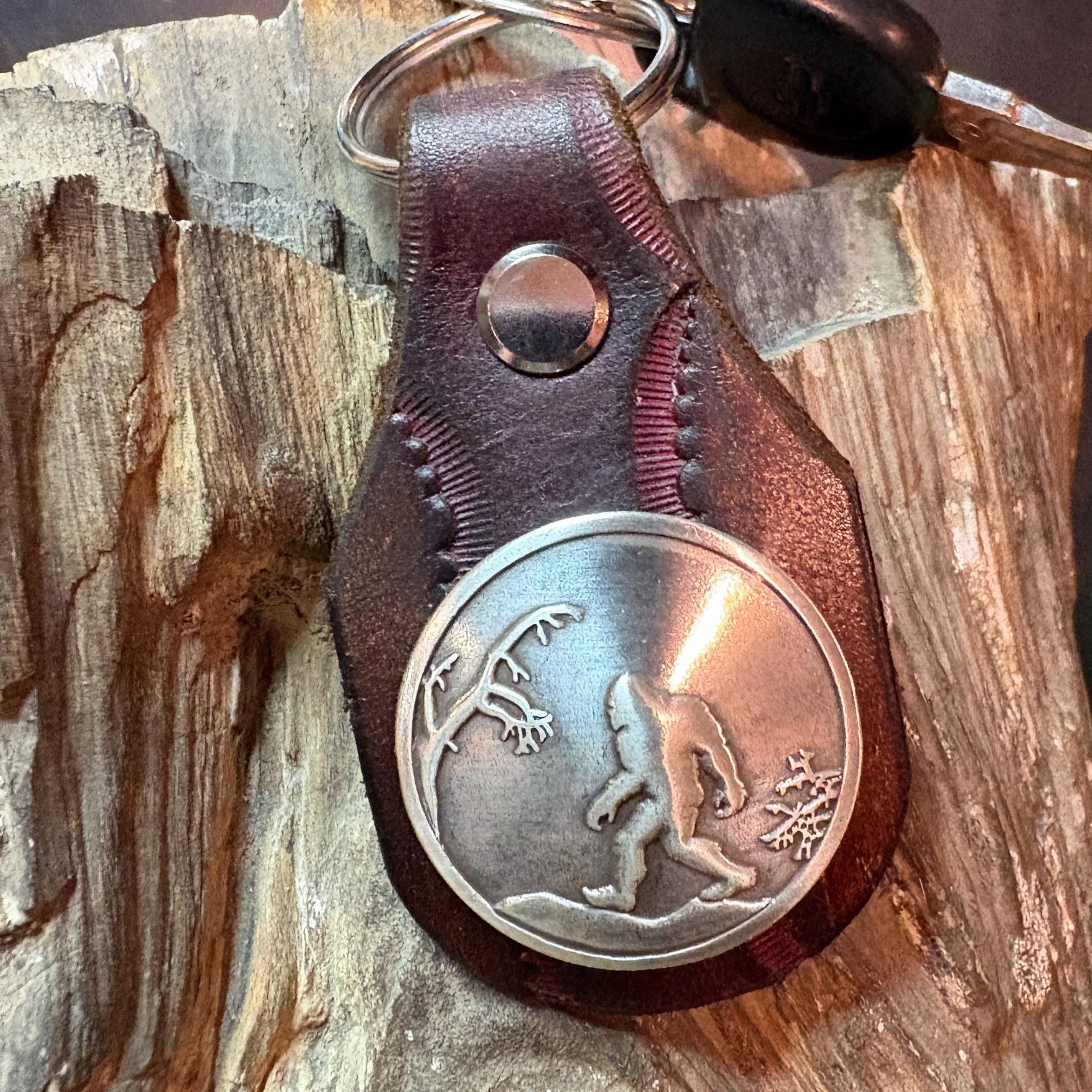 Sasquatch Keychain: Handmade Leather Tooled Bigfoot Accessory