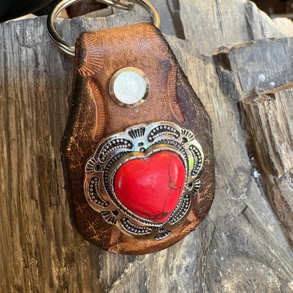 Heart keychain: Red Handmade Leather Key Fob