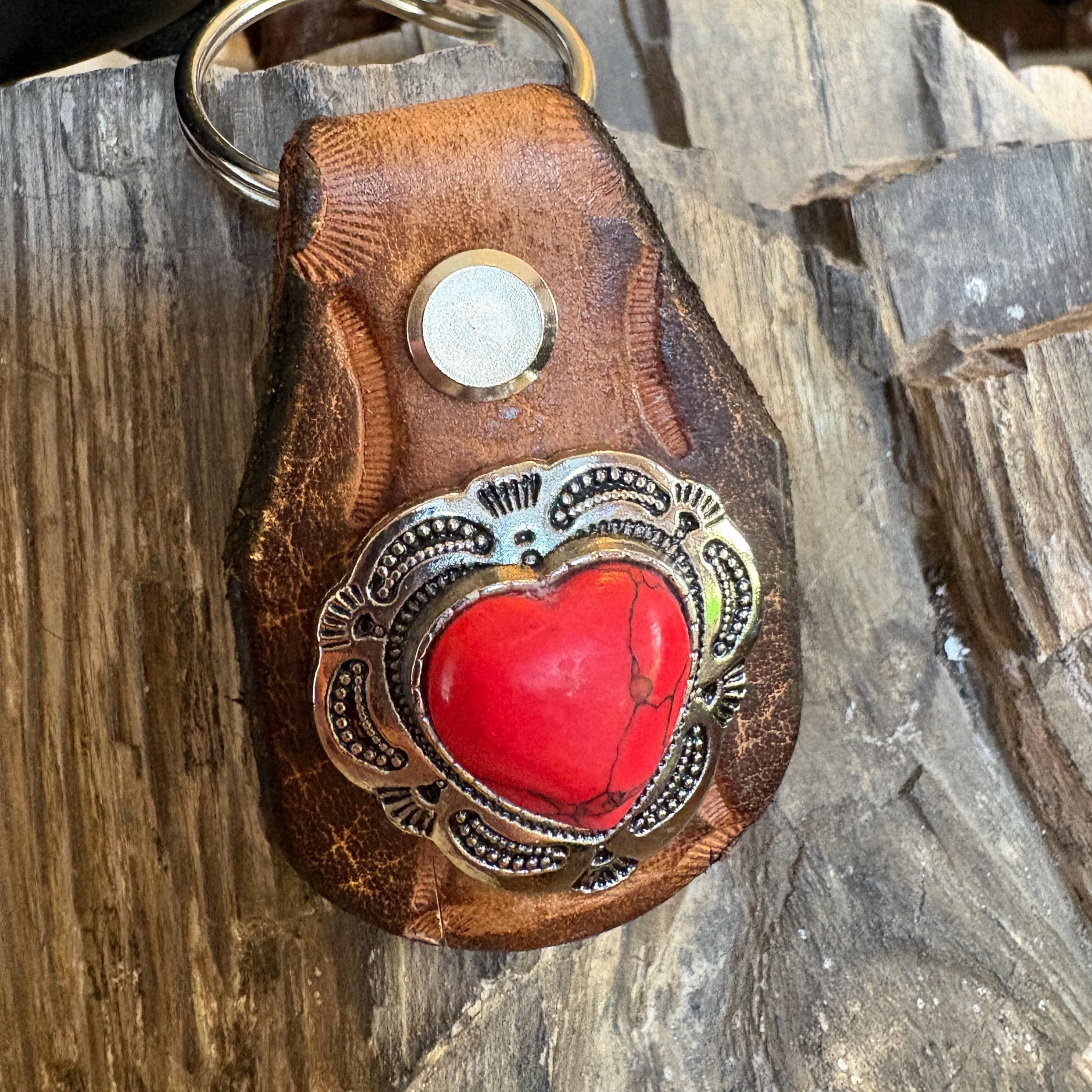 Heart keychain: Red Handmade Leather Key Fob