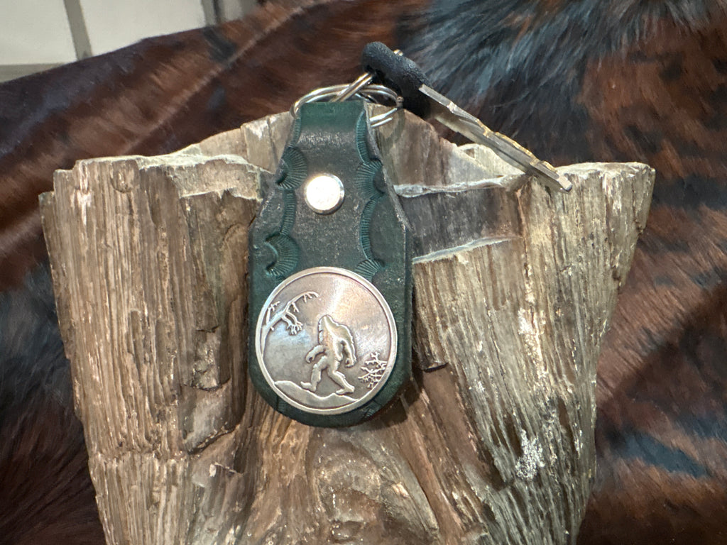 Sasquatch Handmade Leather Keychain: Tooled Bigfoot Accessory Turquoise
