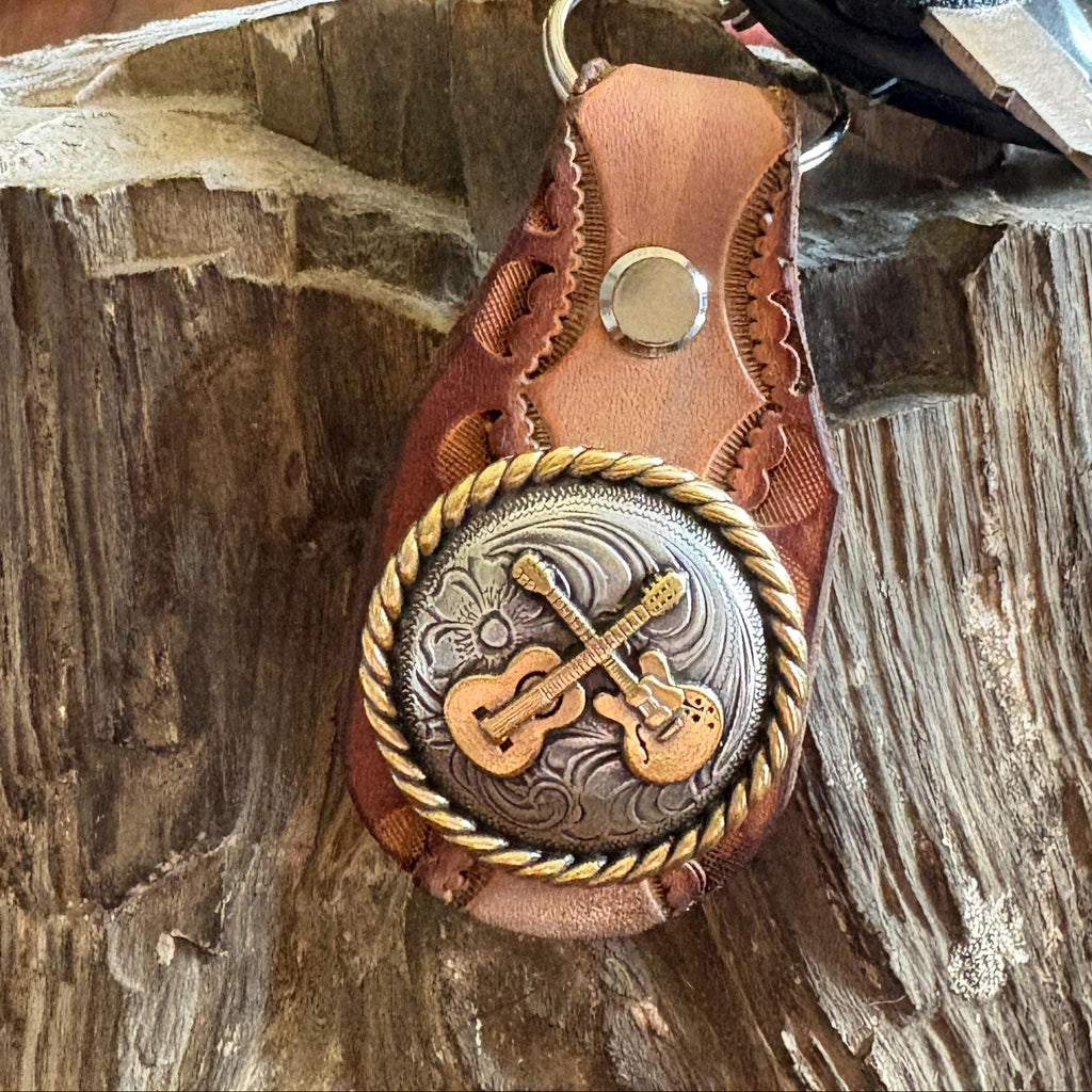 Guitar Keychain: Handmade Leather Cowhide Western Style Fob