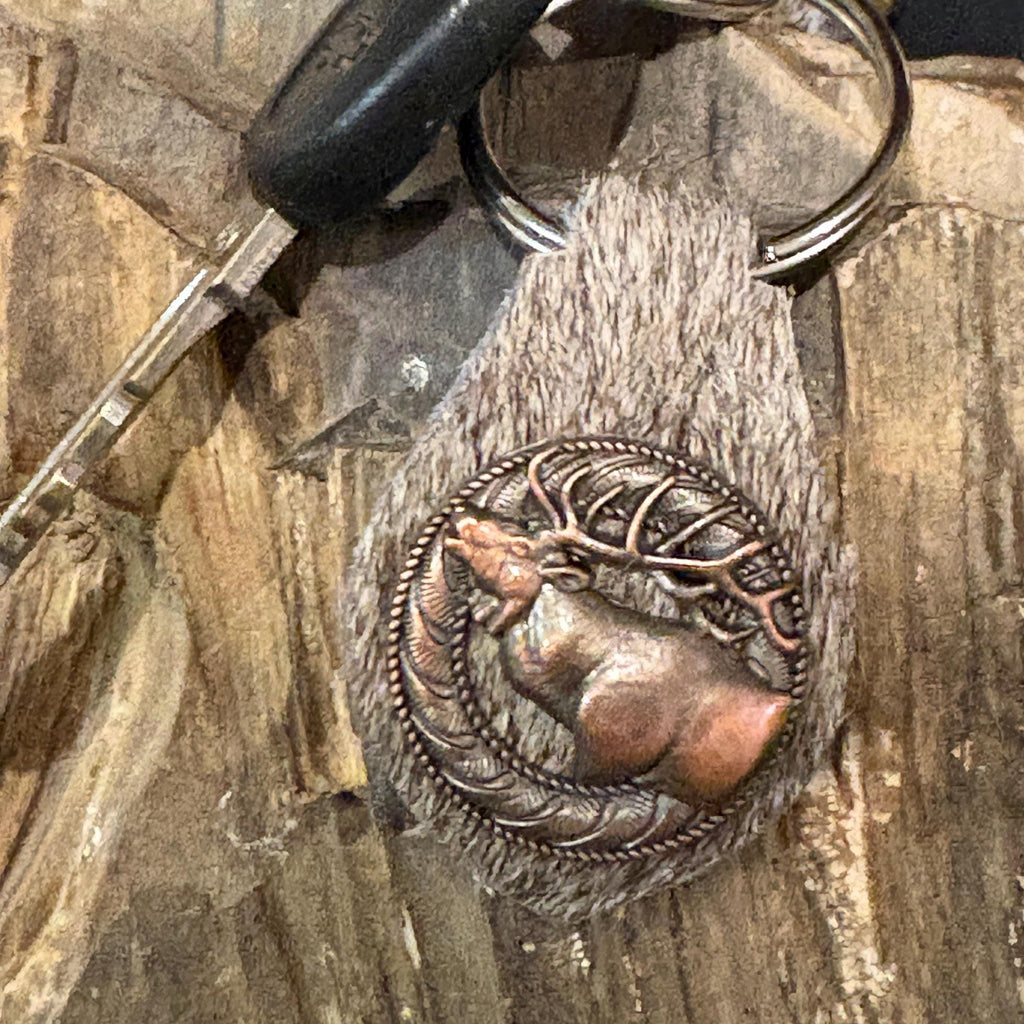 Elk Keychain, Hair-on Hide, Hunting Accessory, Handmade Elk Leather Keychain, Leather Elk Keychain