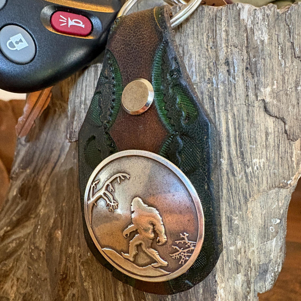 Handmade Leather Sasquatch Keychain: Tooled Bigfoot Accessory