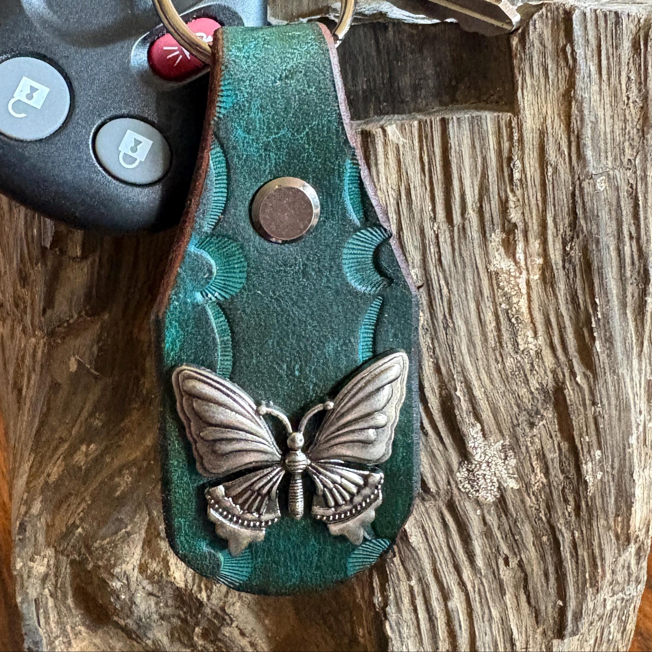 Butterfly keychain: Turquoise Handmade Leather Key Fob