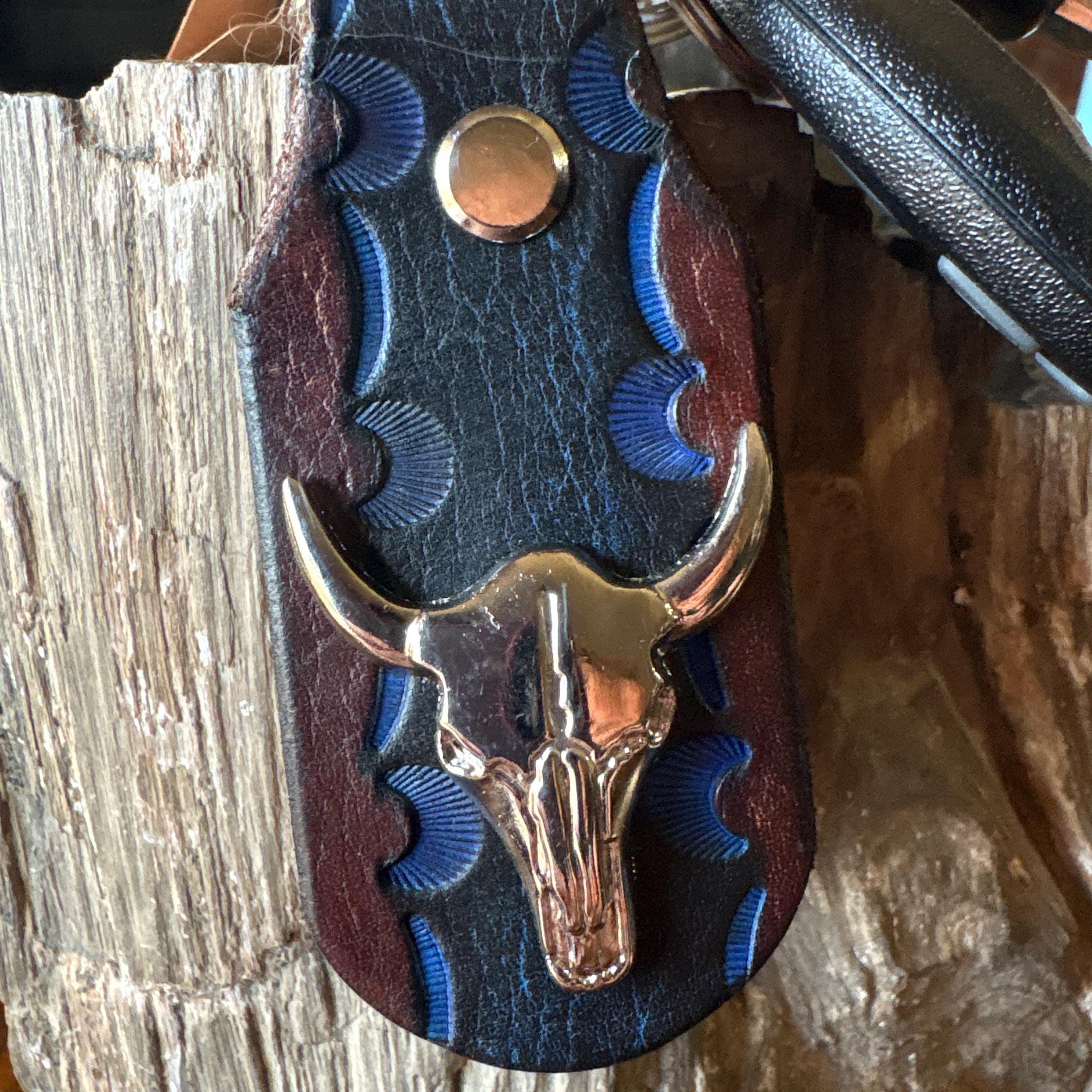 Longhorn Keychain: Handmade Texas Longhorn Leather Key Fob