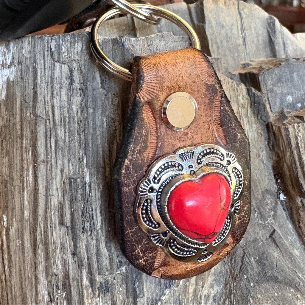 Heart keychain: Red Handmade Leather Key Fob