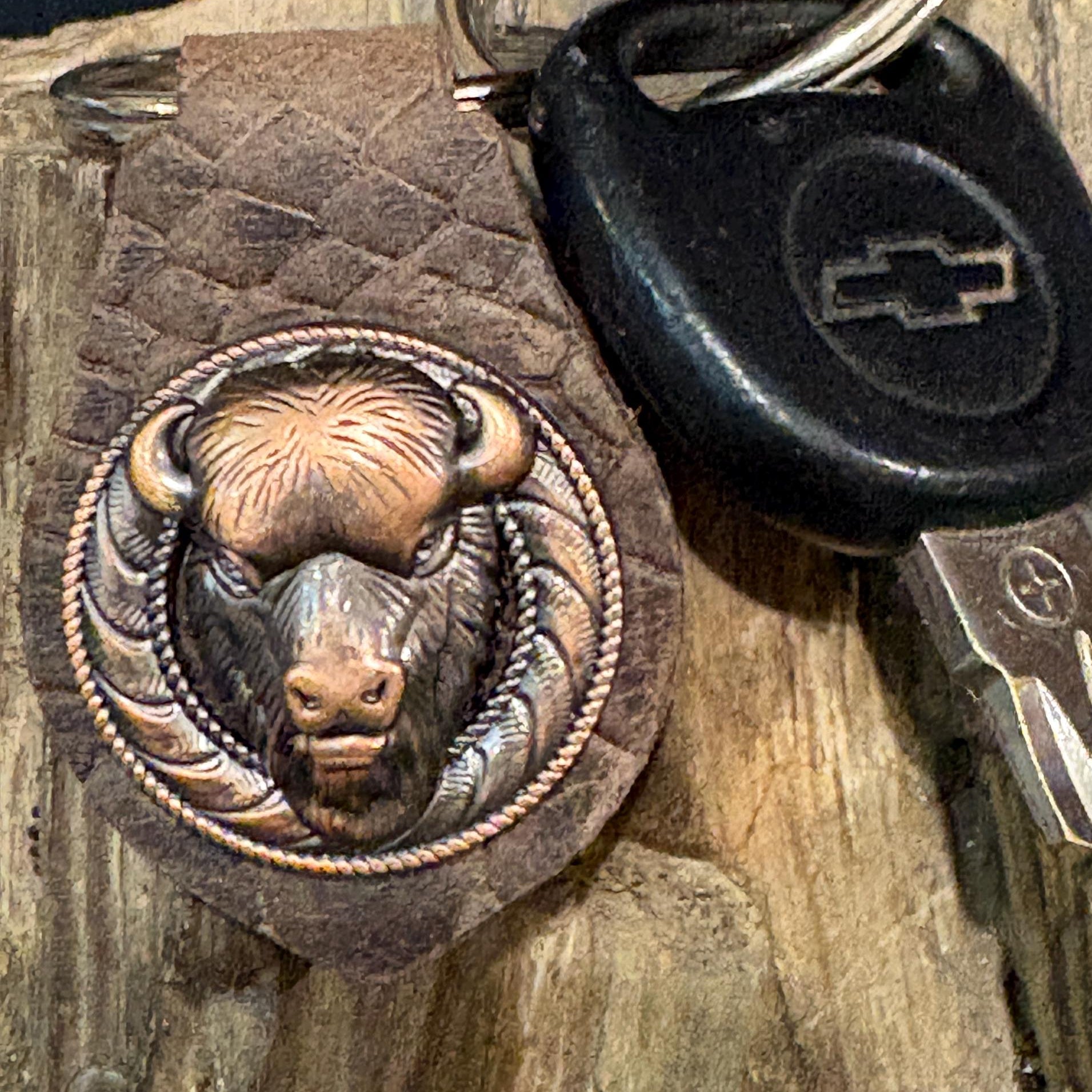 Buffalo Keychain, Handmade Leather keychain, Bison, Leather key chain, Key fob, Western Style Accessory