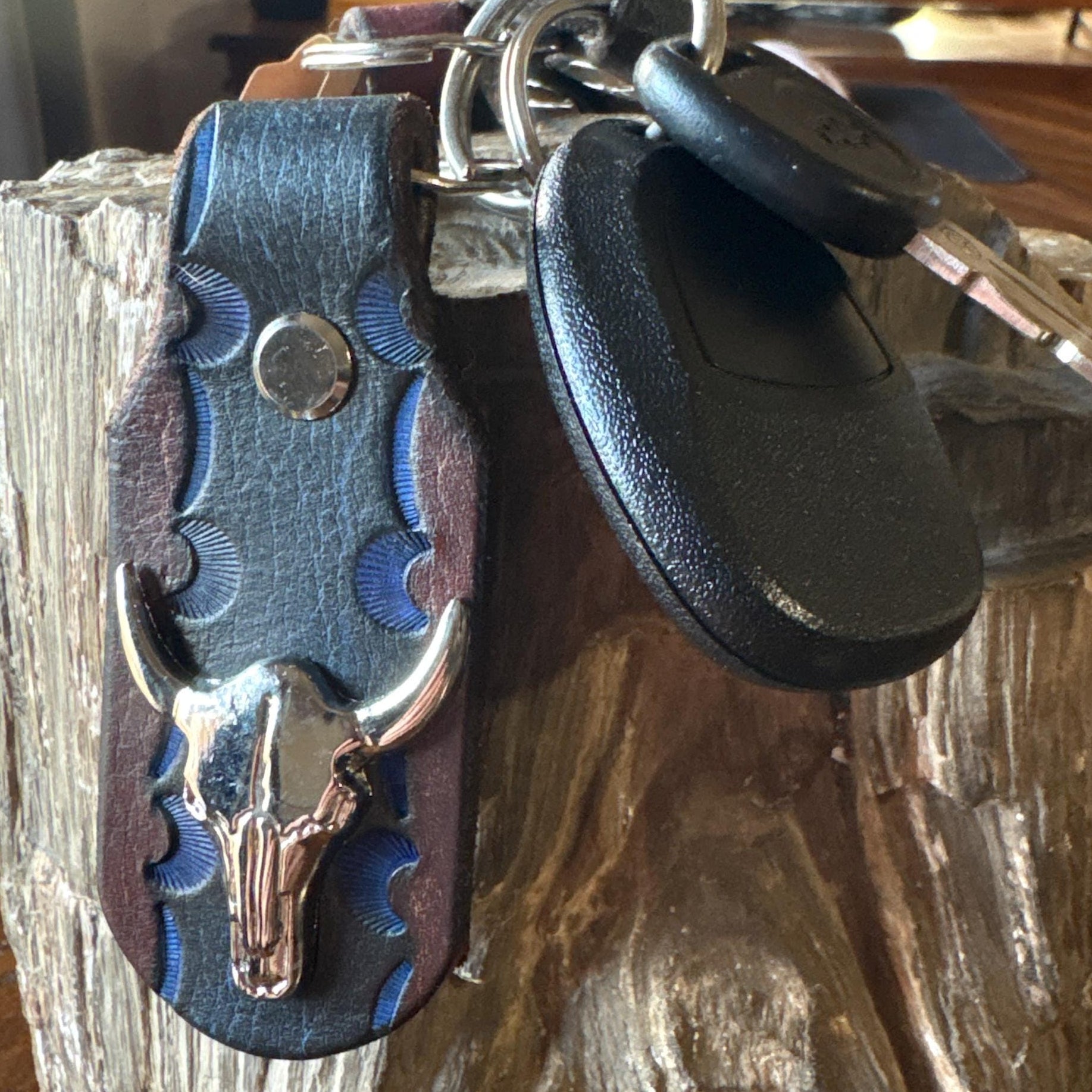 Longhorn Keychain: Handmade Texas Longhorn Leather Key Fob